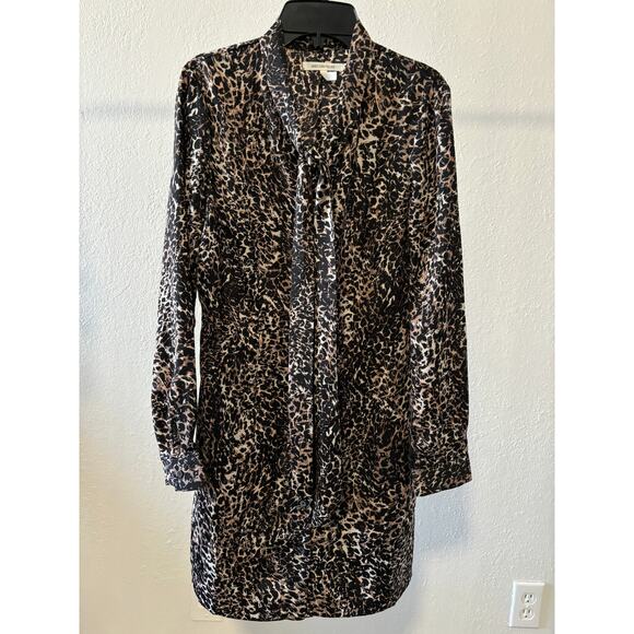 Avec LEs Filles Shirt Dress Womens Size XS Animal Print Office Career Brown - Picture 1 of 4